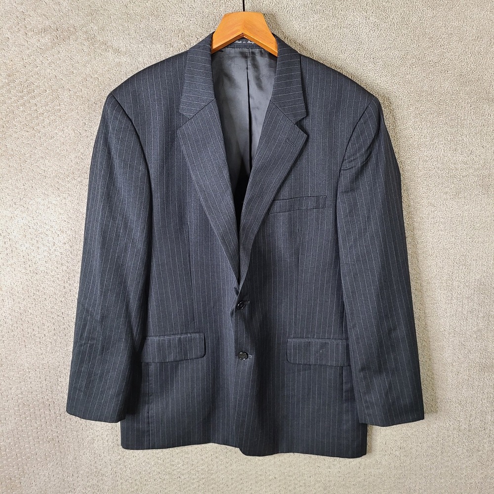 Savile Row Jacket‎ Mens 44L Gray Striped Wool Blazer 2 Button Suit Coat